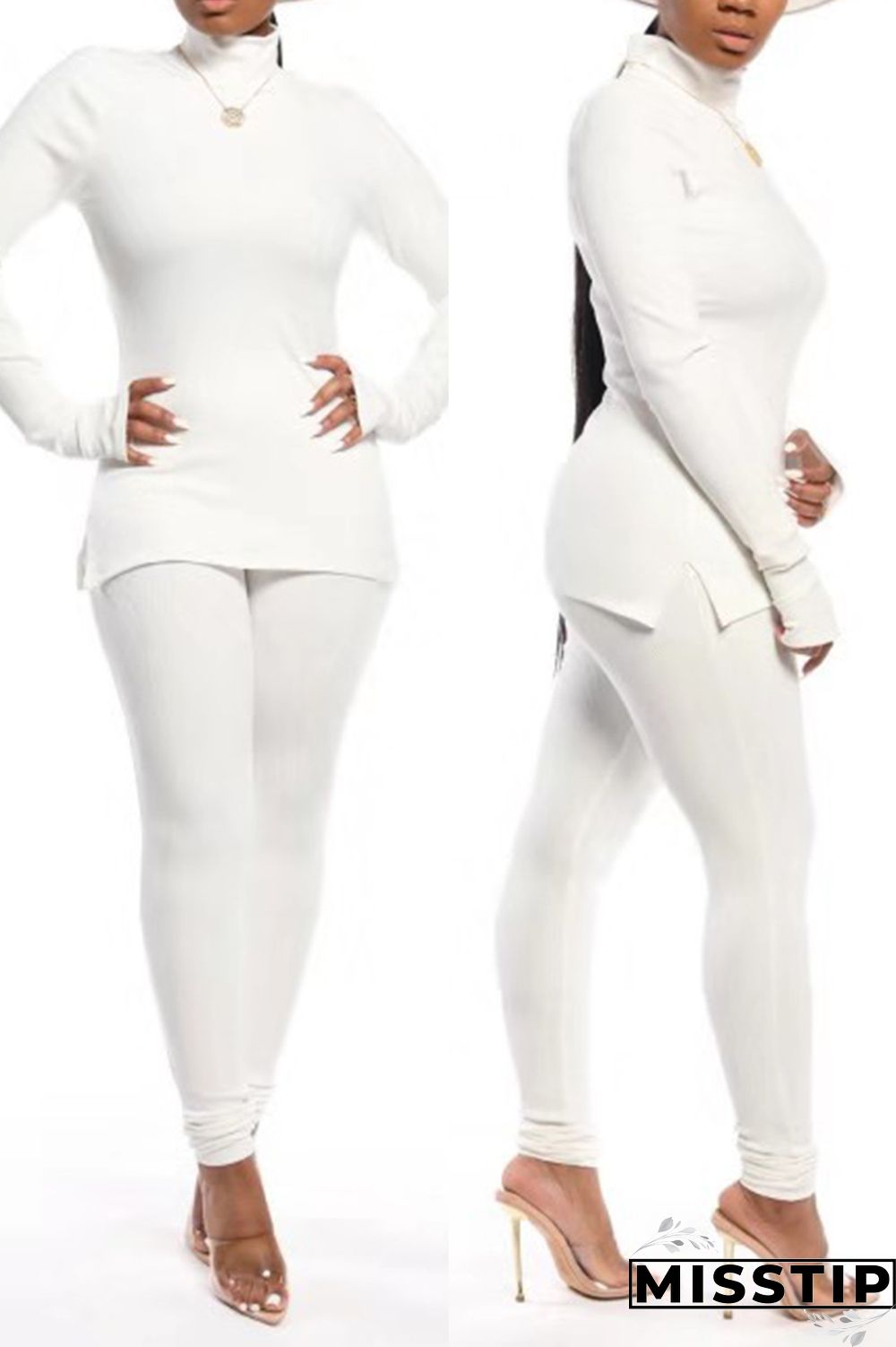 Orange Autumn And Winter Casual High Collar Solid Color Two-Piece Suit