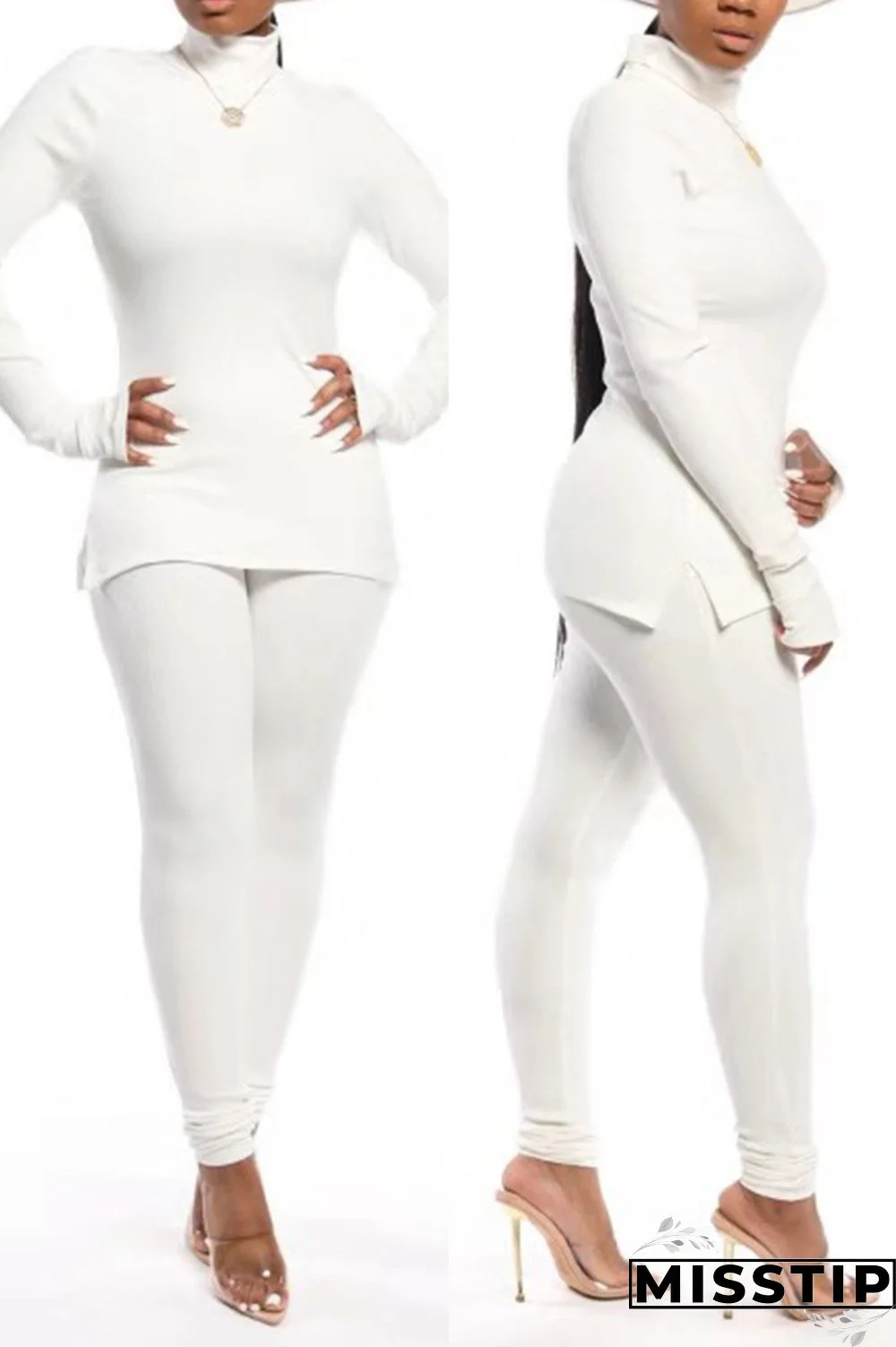 Orange Autumn And Winter Casual High Collar Solid Color Two-Piece Suit