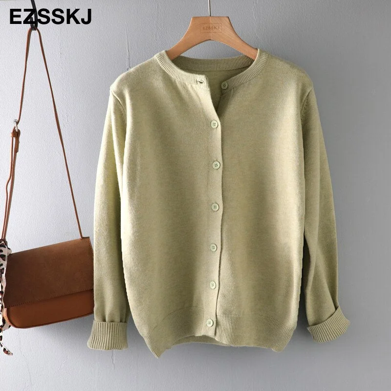 spring autumn cashmere short knit o-neck cardigans Women casual loose button Cardigans spring coat Outwear female basic jacket