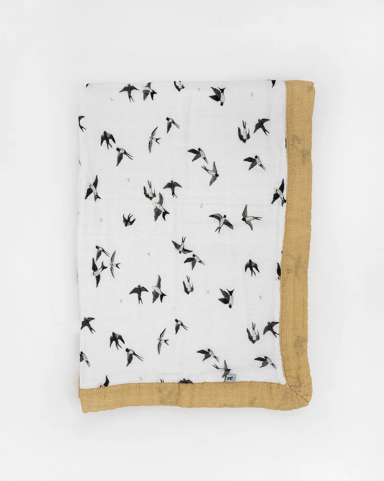 Organic Cotton Muslin Baby Quilt - Swallows