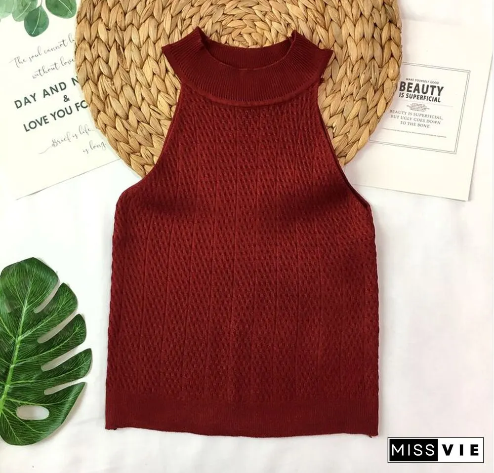 Knit Camis Top Women Knitting Off Shoulder Tank Crop Tops Girls Knitted Camisole Sleeveless Short Tee Shirts For Woman