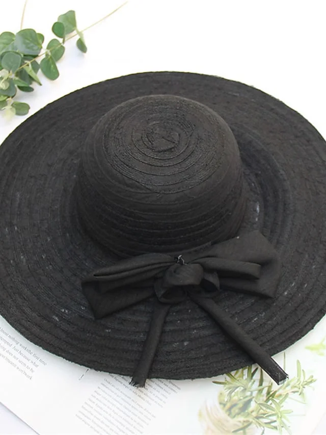 Women's Classic Bucket Hat Floral Lace Bowknot Ribbon Sun Protection Straw Hat