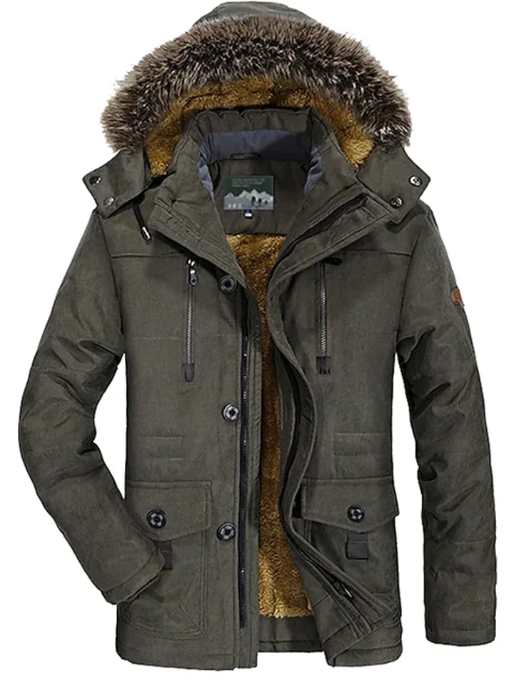 Men's Winter Jacket Winter Coat Warm Camping & Hiking Zipper Outerwear Clothing Apparel Black khaki Dark Blue-Cosfine