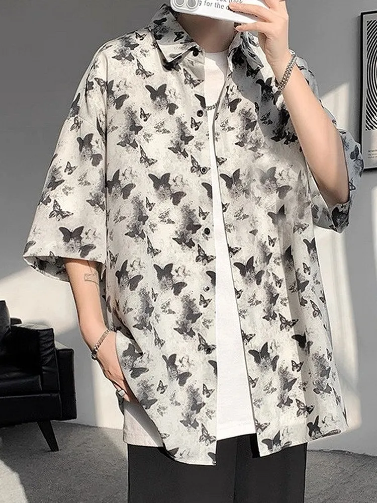 Printed Textured Shirt for Men Lightweight & Loose Fit Warm Weather