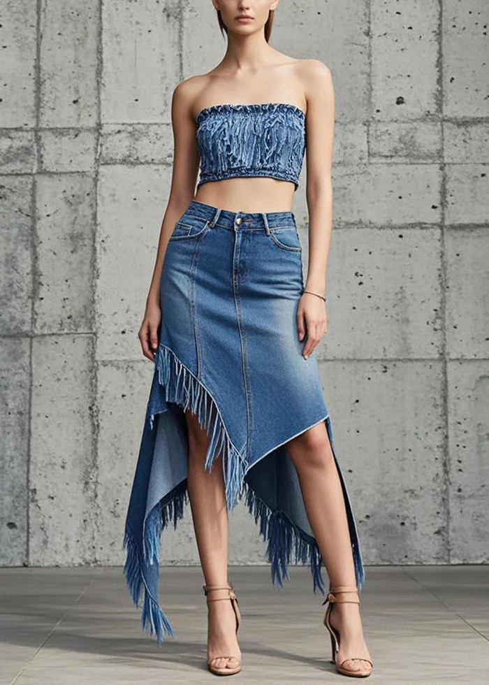 Rushed Asymmetrical Skirt (Cloud Blue) main image 1