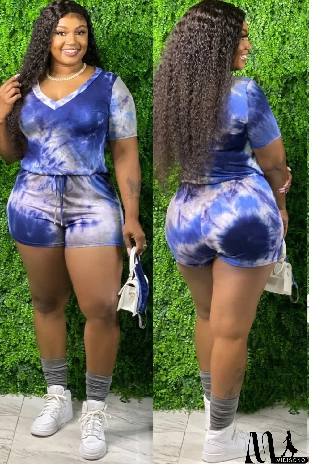 MidiSono - Plus Size Summer Tie Dye Casual Rompers