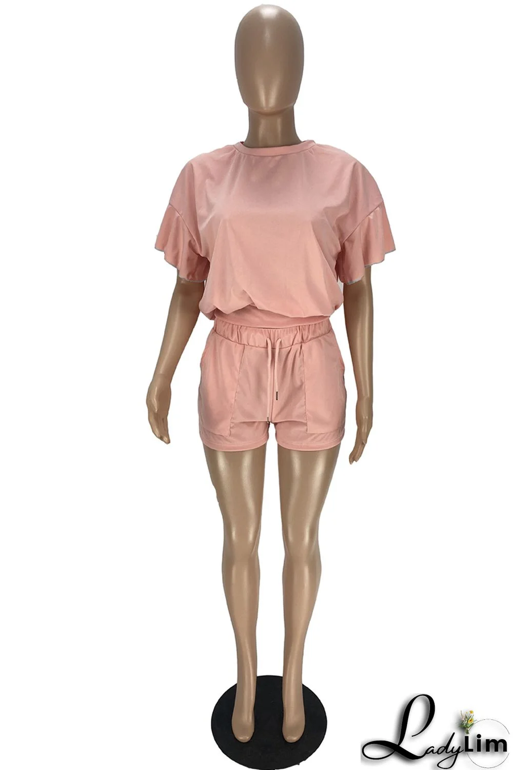 Blue Fashion Casual Solid Basic O Neck Short Sleeve Two Pieces