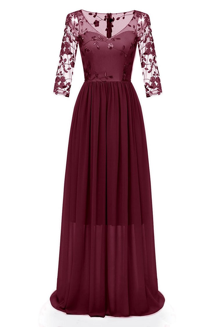 Burgundy Long A-line Long Sleeves Prom Dress With Appliques - Shop Trendy Women's Clothing | LoverChic