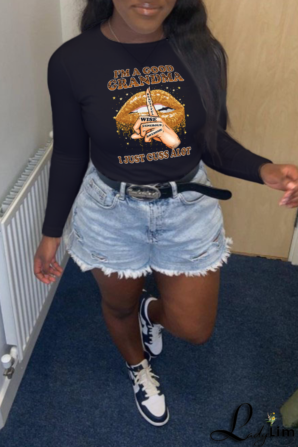 White Street Vintage Lips Printed Patchwork O Neck T-Shirts