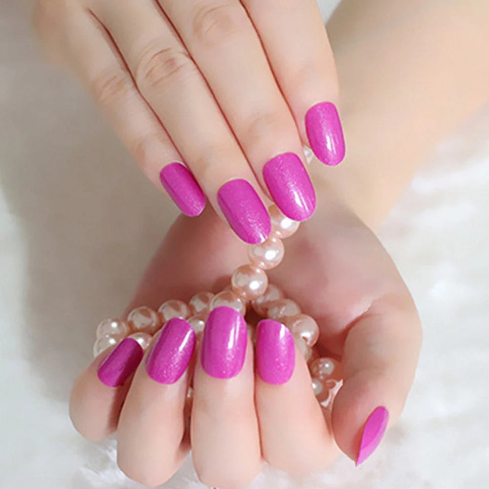 24Pcs Shiny Nude Oval Fake Nails For Children Natural Artificial Press On False Nails DIY Finger Tip Manicure Tools-Nail Inspo