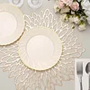 10 Pack | 7.5" Ivory / Gold Flair Rim Plastic Dessert Appetizer Plates, Round Disposable Salad Plates