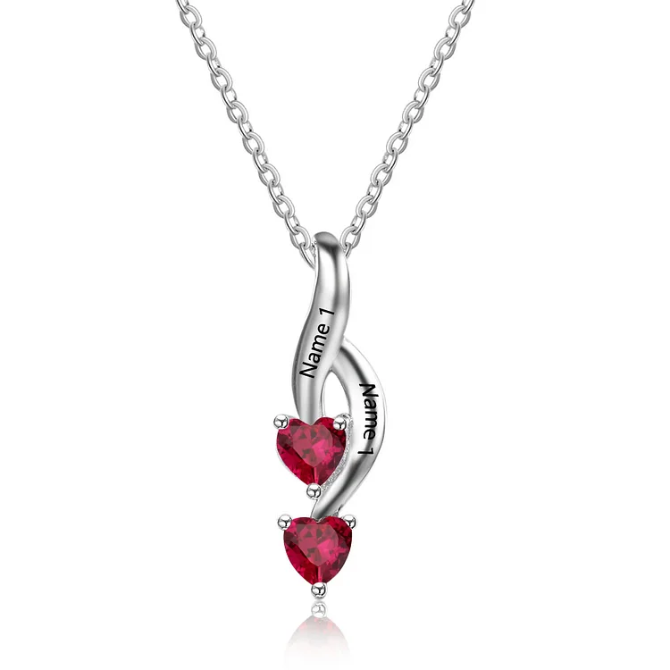 Love Heart Pendant Necklace with Ruby Birthstone Custom Birthday Gift for Wife Mom