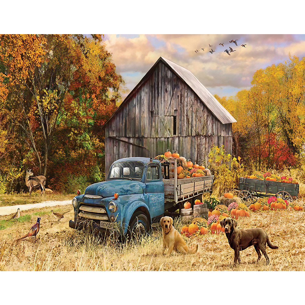 

Autumn Blue Truck - Round/Square Drill Diamond Painting - 50*40CM, Square diamond 40*50cm, 501 Original