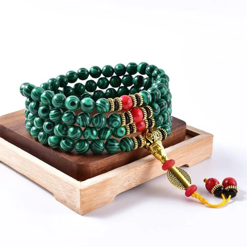 Tibetan 108 Mala Malachite Beads Bracelet Necklace