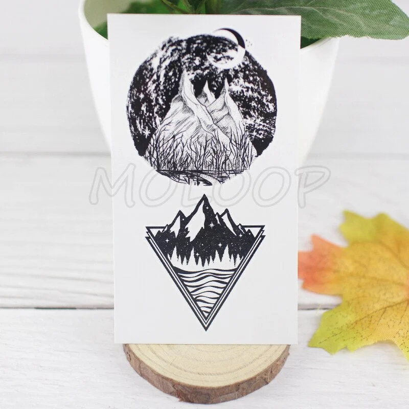 Tattoo Sticker Pine Tree Christmas Plant Black Hand Body Art Water Transfer Temporary Fake Tatto Flash Tatoo for Kid Girl Men