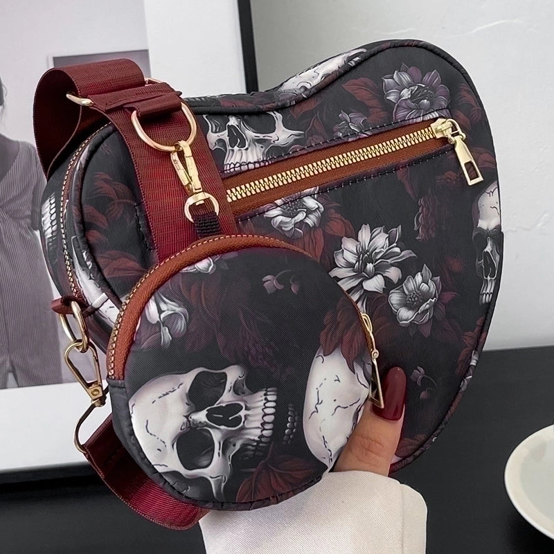 Halloween Unisex Medium Nylon Skull Streetwear Zipper Bag Sets Crossbody Bag