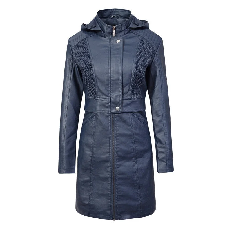 Fashion Leather Coats Women's Spring Autumn Clothing Long Section Slim PU Leather Jacket Brown Black Coffee Leather Jacket Women