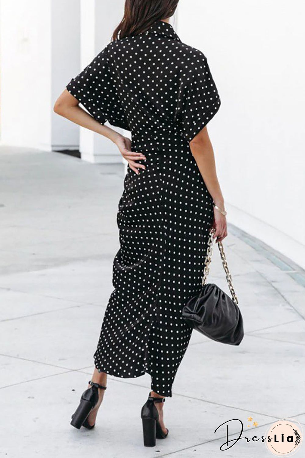 Polka Dot Tie Front Midi Shirt Dress