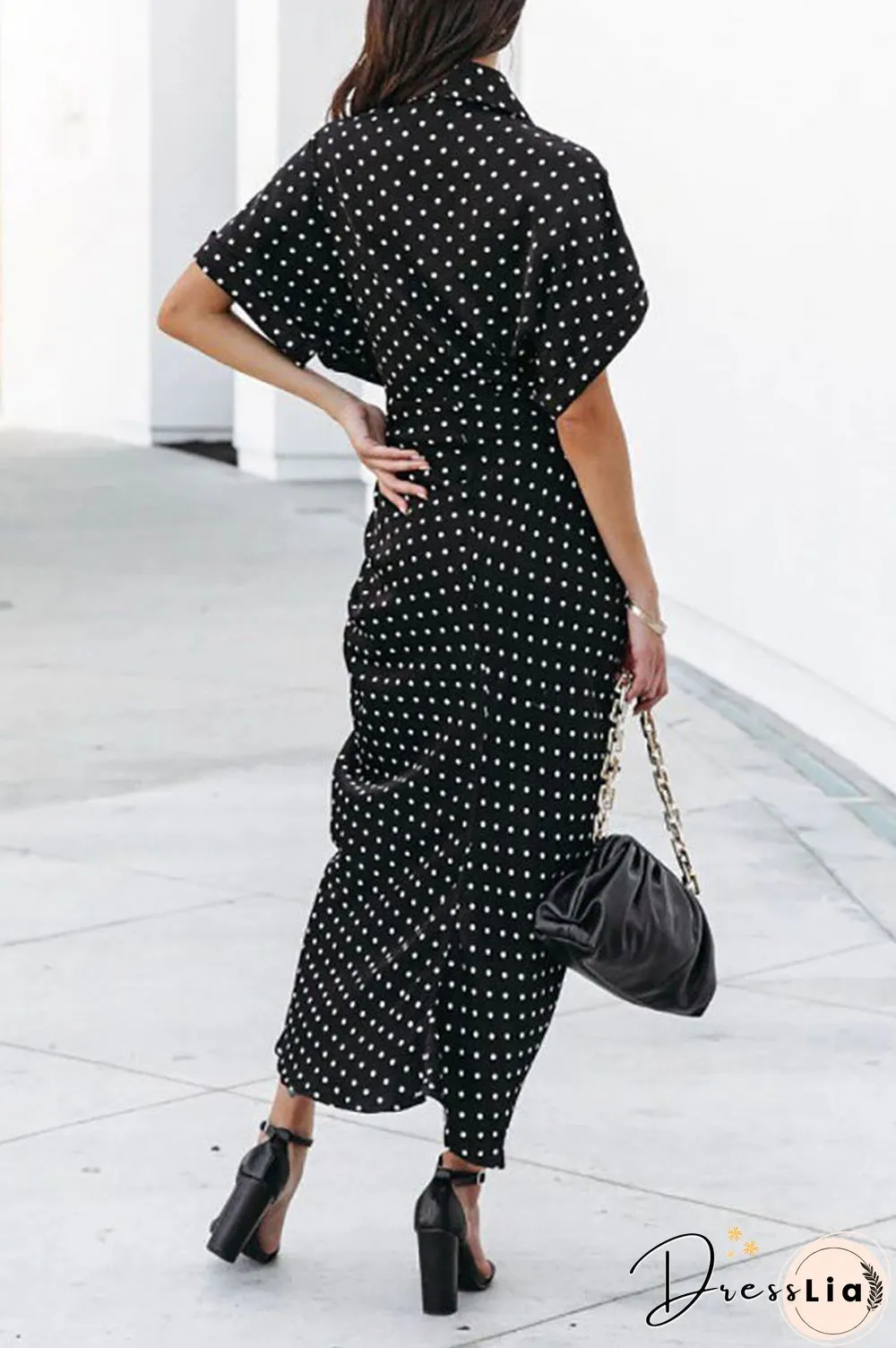 Polka Dot Tie Front Midi Shirt Dress