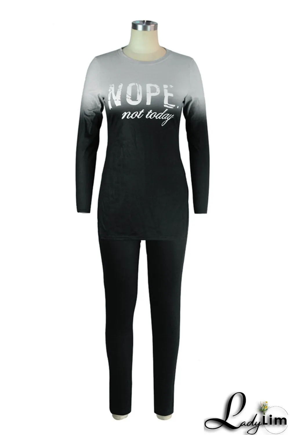 Stripe Fashion Casual Print Slit O Neck Long Sleeve Two Pieces