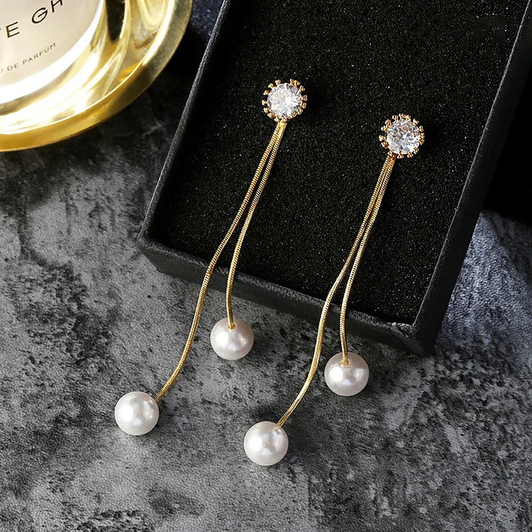 Comstylish Elegant Pearl And Diamond Drop Earrings