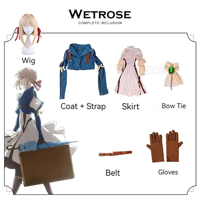 【Wetrose】Violet Evergarden SSR Cosplay Costume Vi Leidenschaftlich's Maid Soldier Maiden Dress Outfit Anime Halloween Set Wig Cos