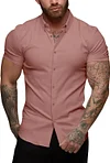 URRU Men's Muscle Dress Shirts Slim Fit Stretch Short Sleeve Casual Button Down Shirts for Men