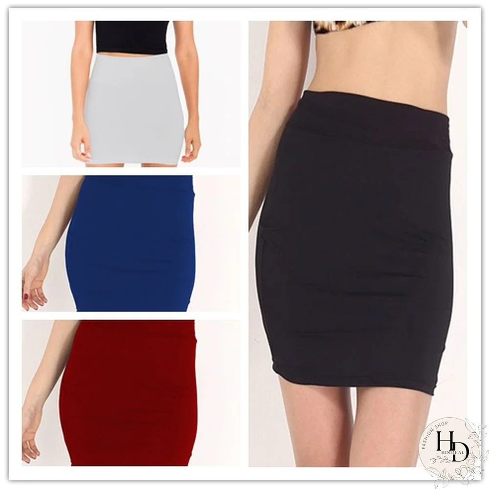 Womens Summer All-Match Candy Color Package Hip Dress Stretch Cotton Threaded Short Skirt