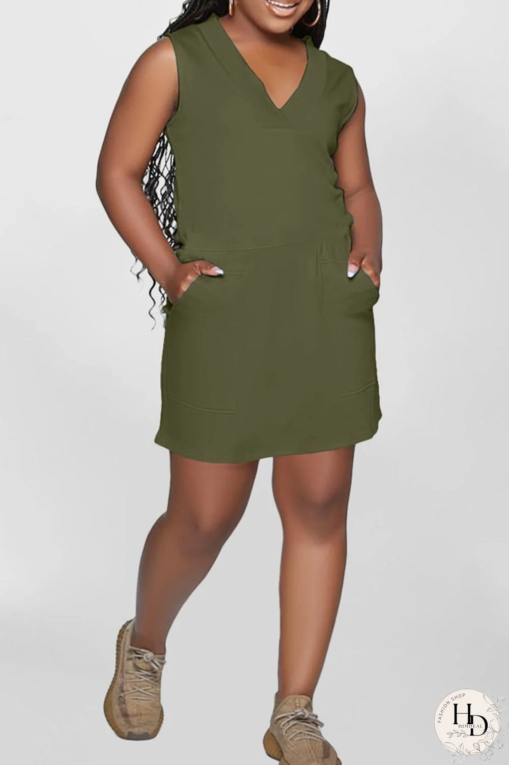 Tangerine Red Casual Solid Patchwork V Neck Straight Dresses