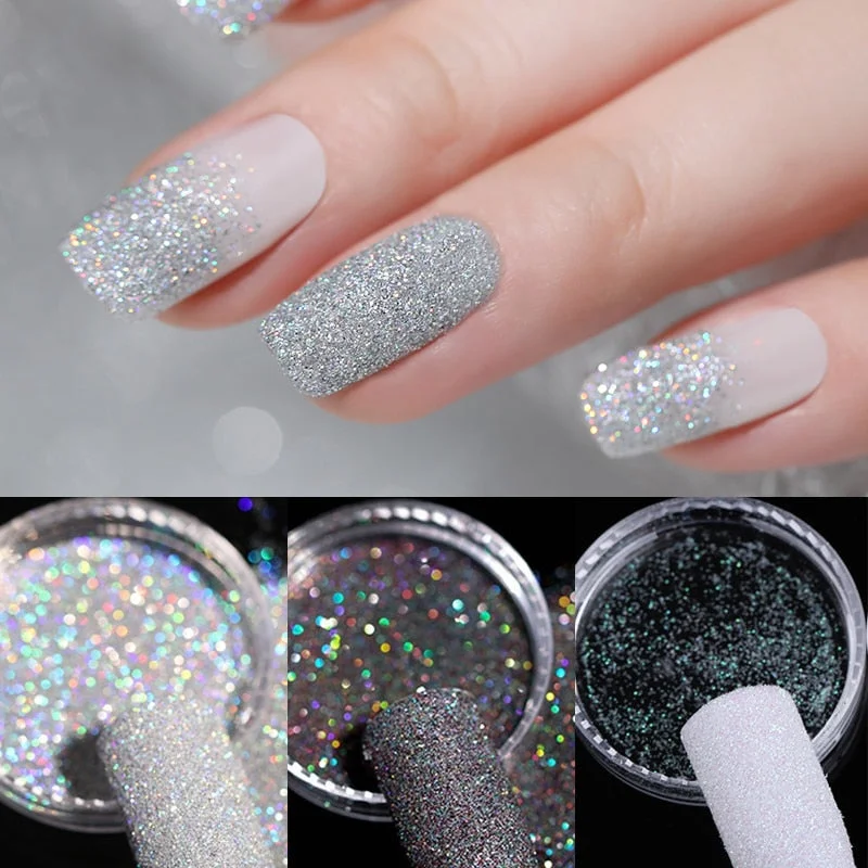 1Box Gray Gradient Shiny Nail Glitter Powder iridescent Sparkly Nail Art Chrome Pigment Silver DIY Nail Art Decoration