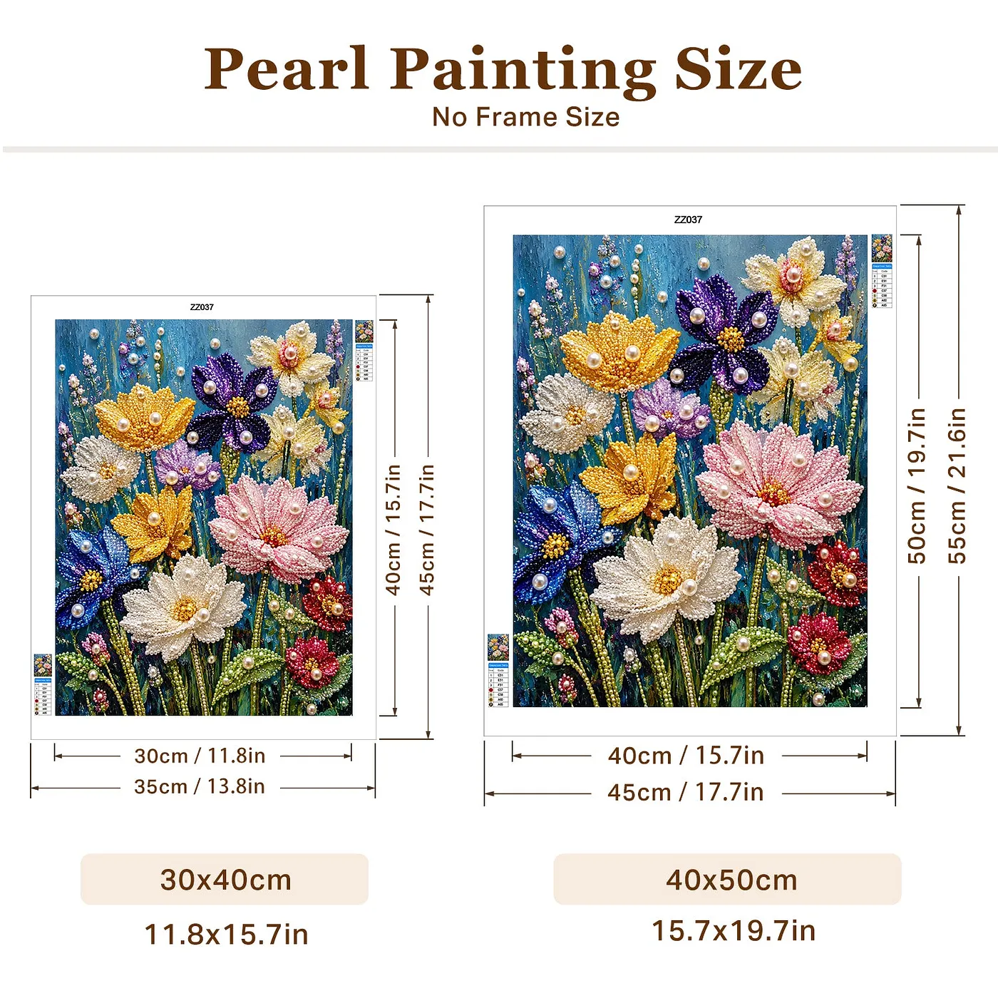 Colorful Flowers Blue - Pearls Painting