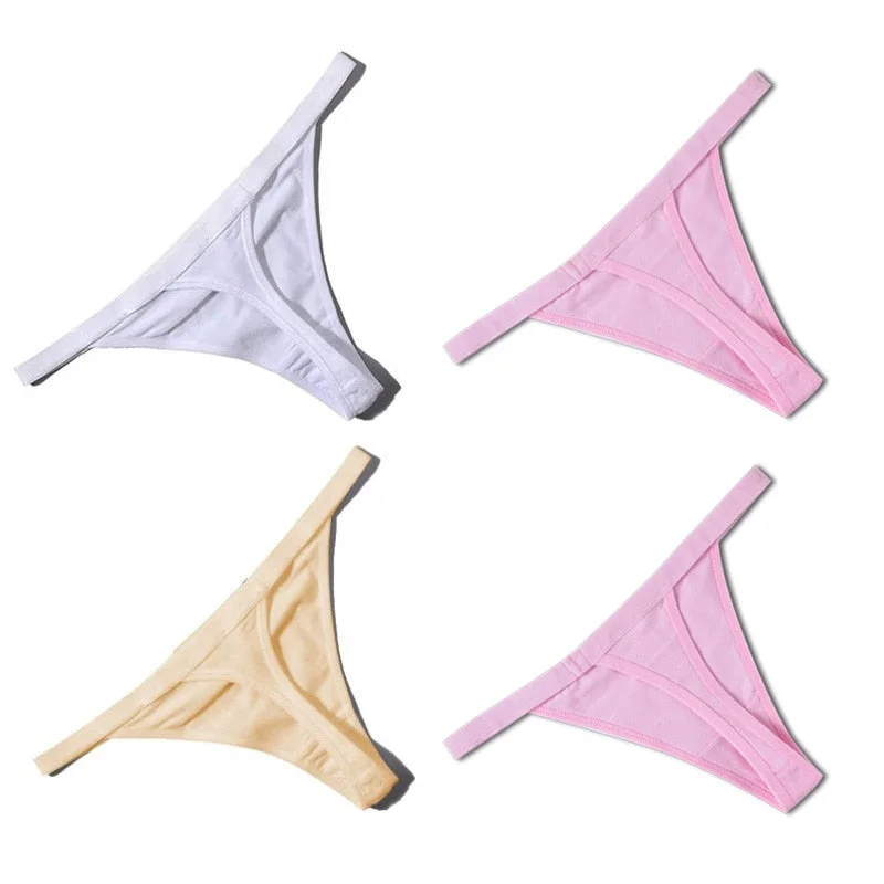 4PCS/Set Hot Sale Sexy Women Cotton G String Thongs Low Waist Sexy Panties Ladies' Seamless Underwear Black Red White Skin