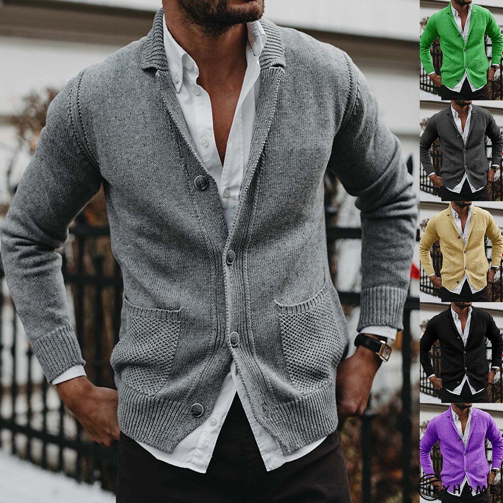 Men's Casual Fashion Solid Color Loose V-Neck Long-Sleeve Sweater Cardigan | IFYHOME