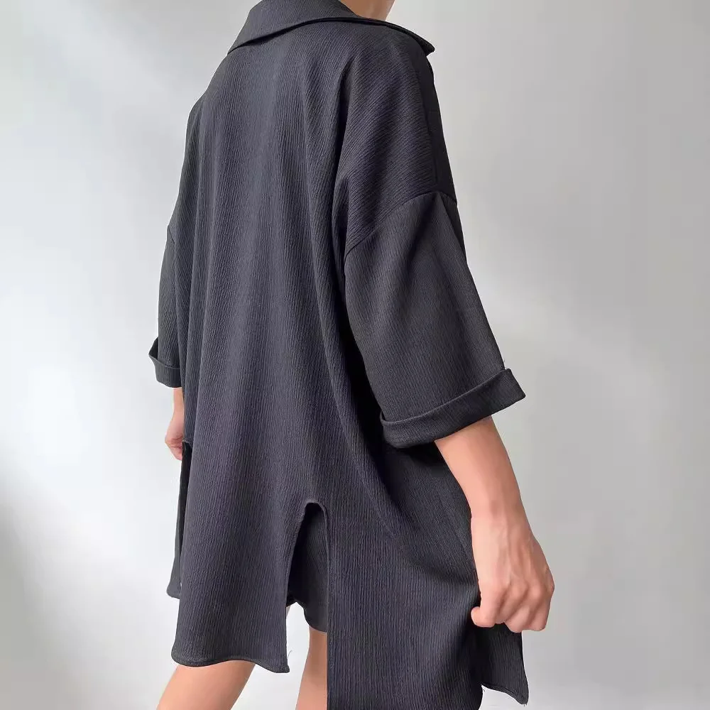 Nigikala Nigikala New Personalized Open Fork Mid-Sleeve Shirt Shorts Set