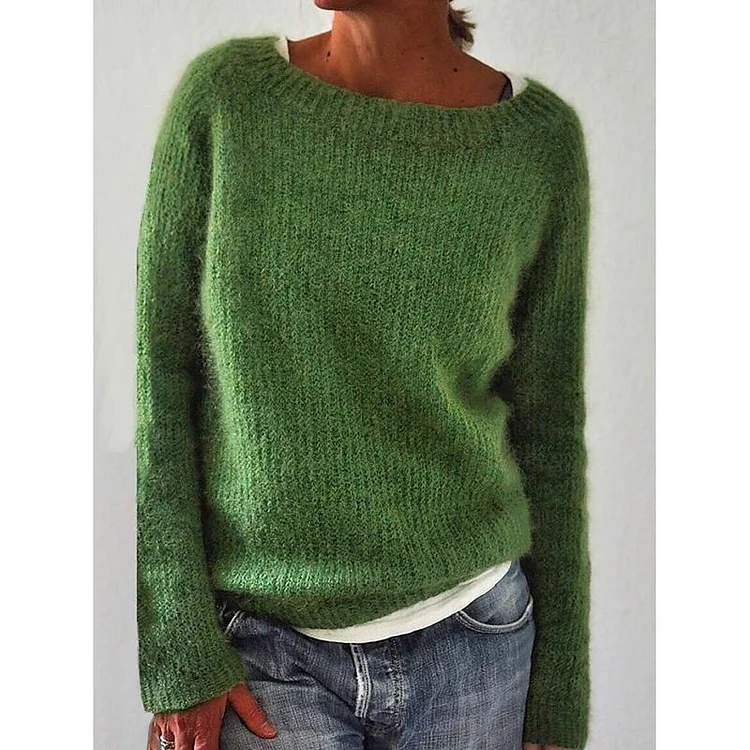 Women's Sweater Pullover Knitted Solid Color Basic Casual Long Sleeve Regular Fit Sweater Cardigans Boat Neck Spring Summer Green Blue Black / Holiday / Going out-Cosfine