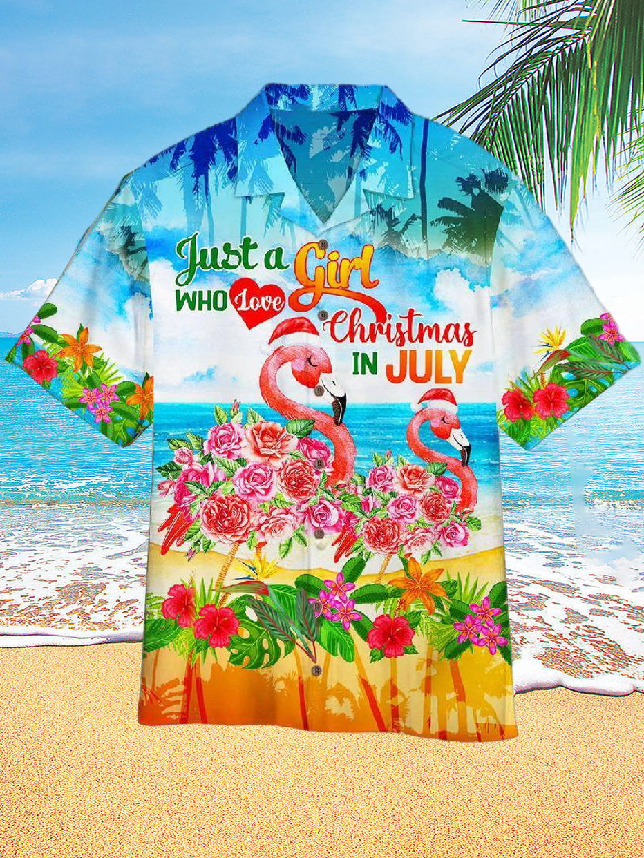 Hawaii Beach Flamingo Party Resort Print Short Sleeve Shirt PLUSCLOTHESMAN