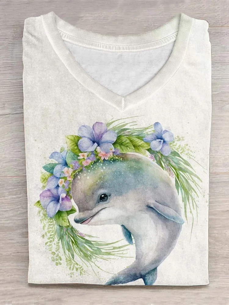 Funny Dolphin Animal Art Print Casual T-shirt