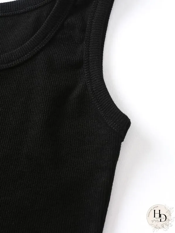 Button Detail Scoop Neck Tank Top