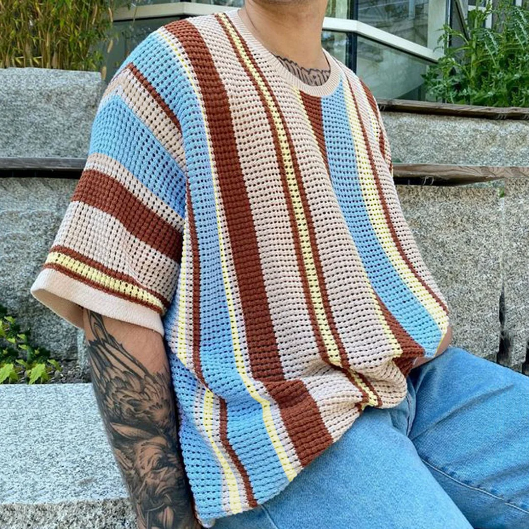 Uveng Uveng Men's New Summer Men's Knit Dress Round-Neck Short Sleeve Thin Knit T-Shirt SY0211