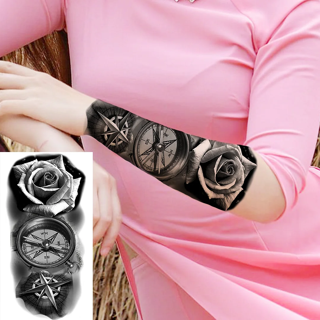 Sdrawing Rose Flower Temporary Tattoos For Women Adults Realistic Vampire Wolf Scary Snake Crown Fake Tattoo Sticker Arm Tatoos