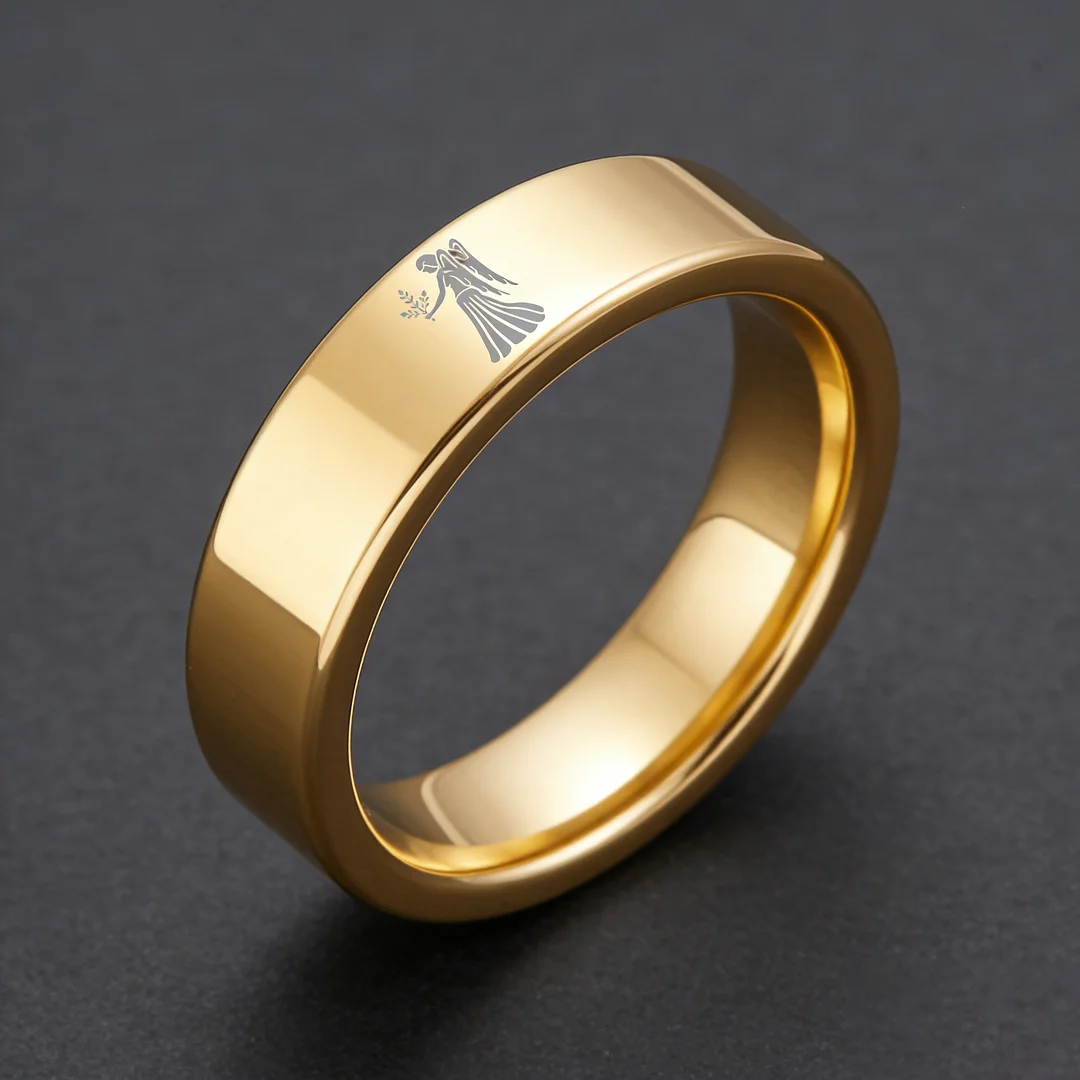 Gold Tungsten Carbide Rings Flat Virgo Wedding Bands Flat Top Comfort Fit 4MM 6MM 8MM