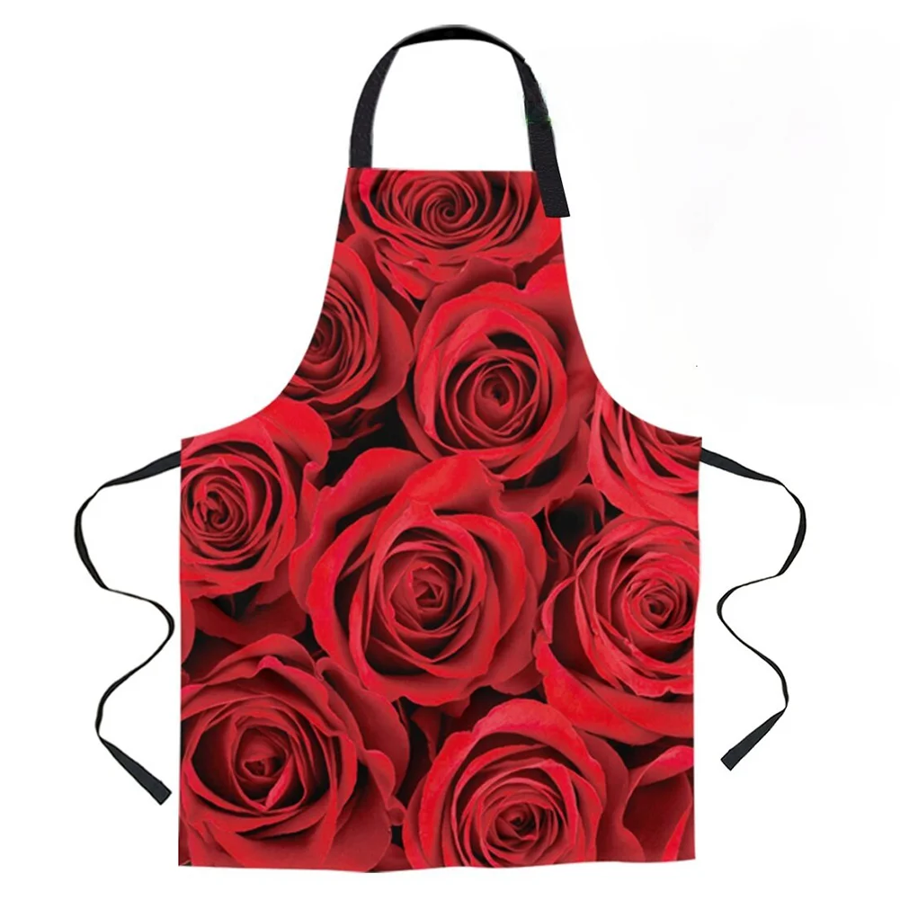 Linen Print Apron - Rose - 68x55cm