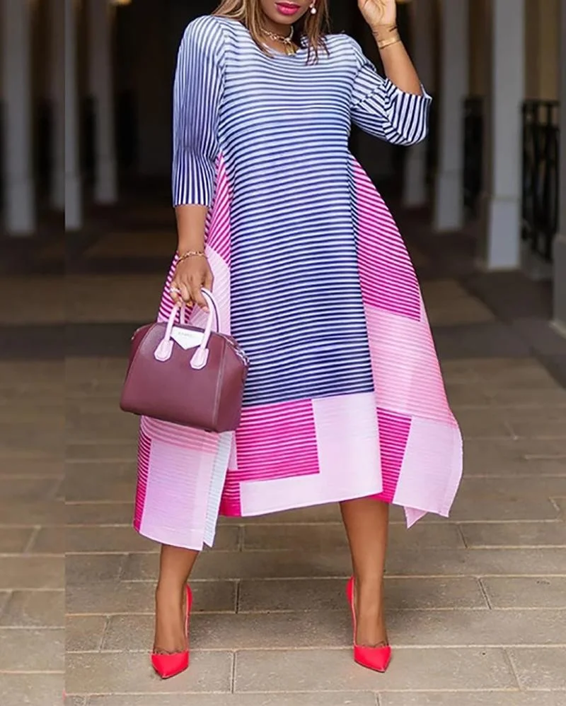 Ombr&eacute; stripe print dress