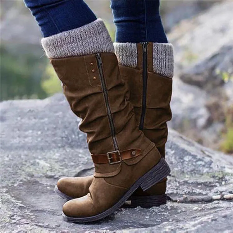 Yyvonne Autumn And Winter Trouser Boots Women Large Size Thick And High-Heeled Boots Belt Buckle Fashion Thin Boots Women