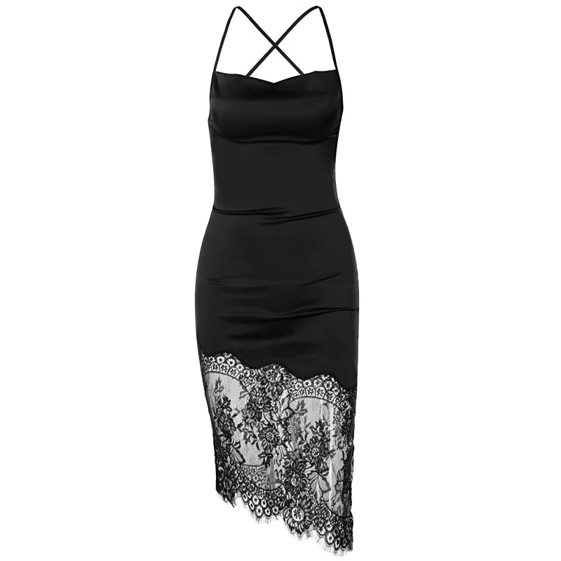 Hawthaw Women Summer Sleeveless Backless Bodycon Lace Black Slim Package Hip Dress Sundress 2021 Female Clothing Streetwear