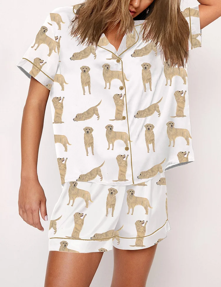 Women's Golden Retriever Short Sleeve Satin Pajama Set