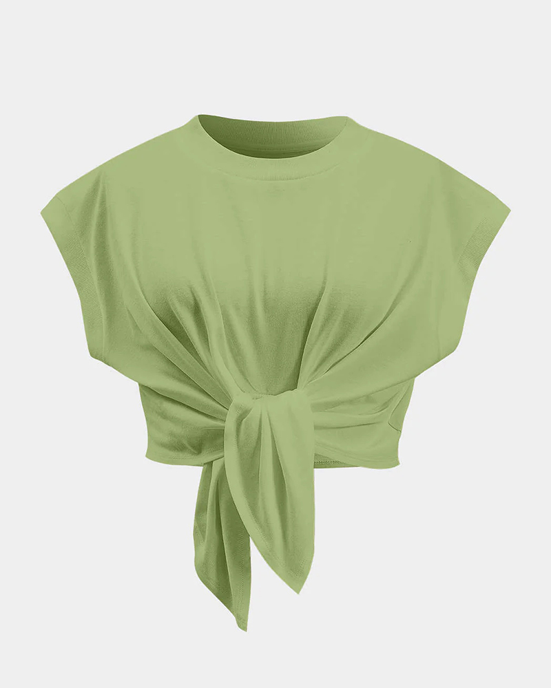 Plus Size Ruched Tie Front Short Sleeve T-Shirt