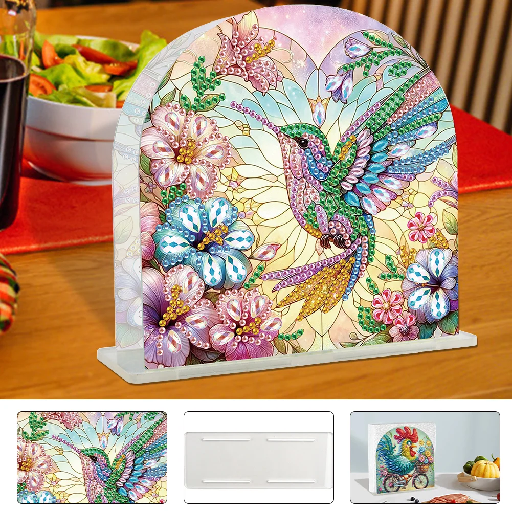 DIY Flower Hummingbird Acrylic Napkin Holder Diamond Painting Kit for Home Table Decor