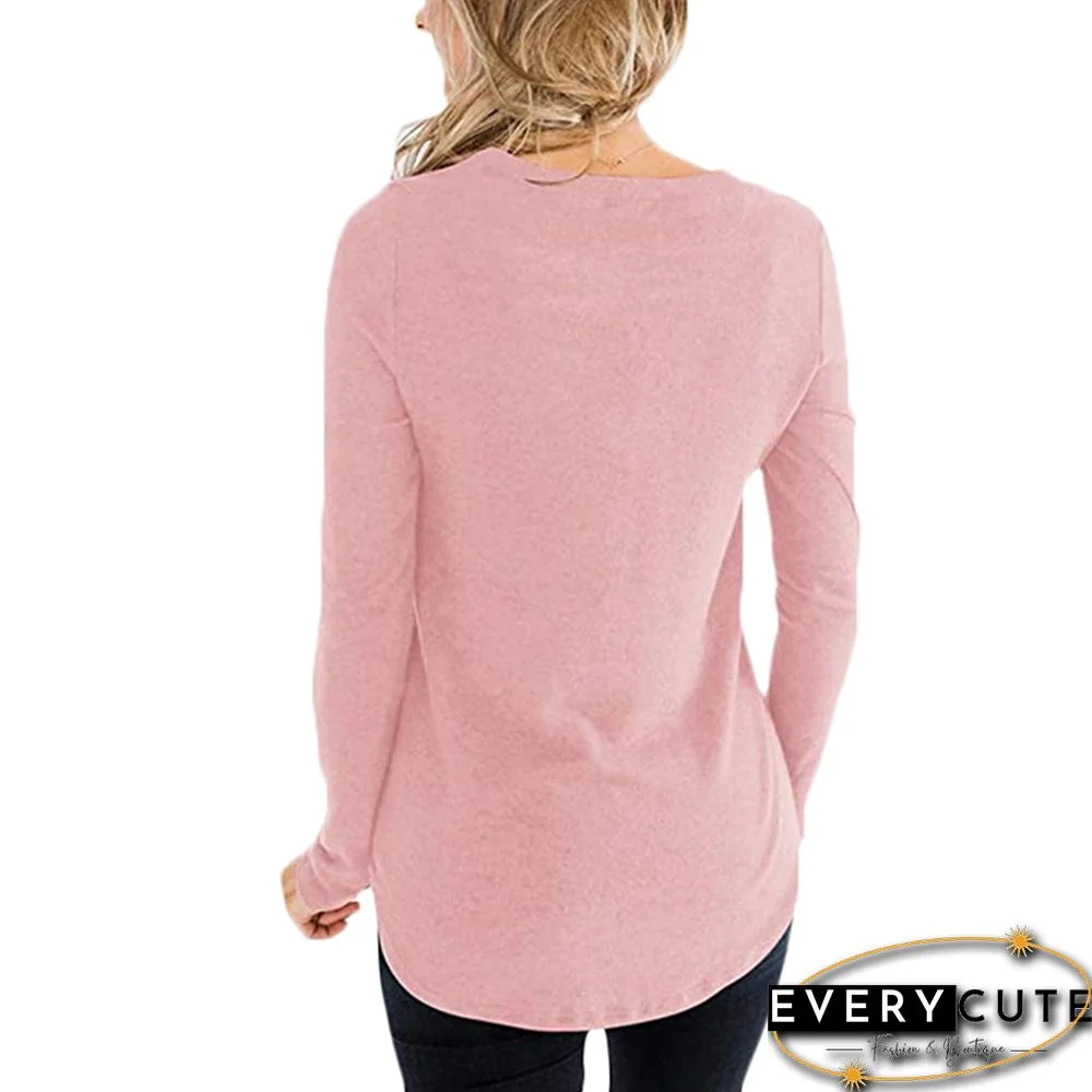 Pink Criss Cross Neck Long Sleeve Top