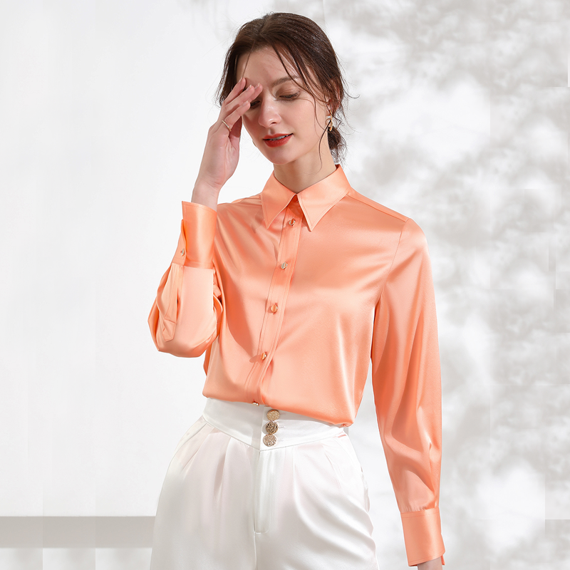 Orange Fashion Women's Silk Shirt Front View